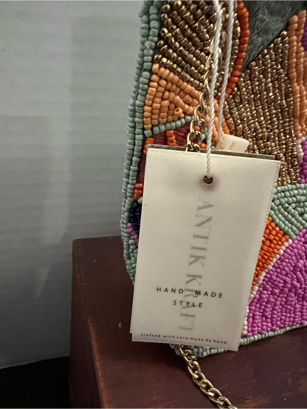 Beaded Multicolor Clutch Bag with Chain Strap - Picture 2 of 4